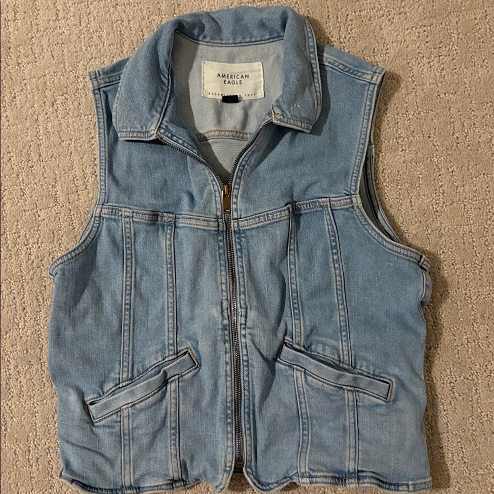 American Eagle Outfitters Light Blue Denim Vest